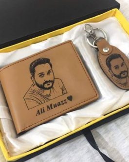 Engraved Man Leather Wallet + Keychain – Perfect Personalized Gift